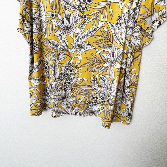 [J. Jill] Yellow Floral Luxe Supima V-Neck Easy Tee Short Sleeve T-Shirt Size XL - Picture 6 of 10